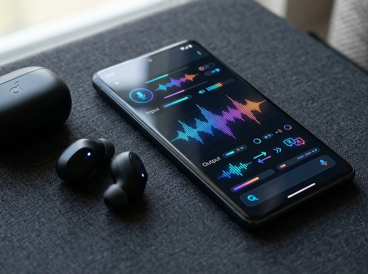 SonaBuds Mobile App Interface and Earbuds